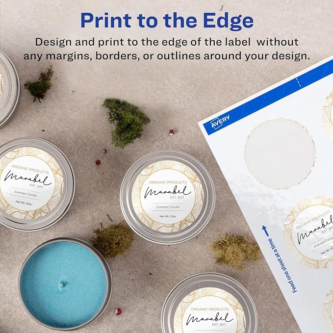 Avery Printable Round Labels with Sure Feed, 2.5" Diameter, Glossy White, 450 Customizable Labels (22830)