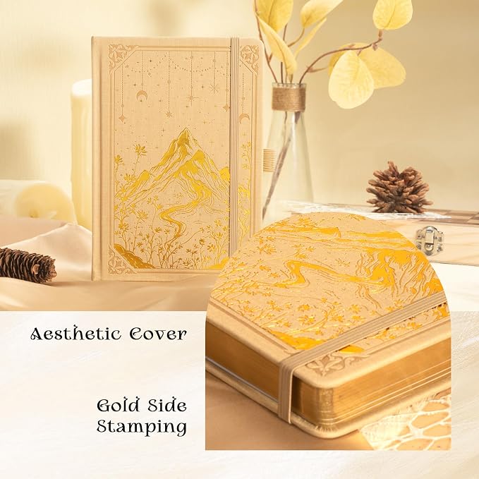 MGGAO Dotted Journal for Women Men, A5 Hardcover Dot Notebook | Aesthetic Notebook with 190 Numbered Pages, 160 GSM Thick Paper, Golden Edges, for Writing, Note Taking, Journaling