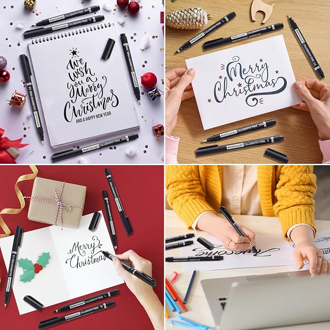 MARTCOLOR 9 Size Calligraphy Pens for Writing, Brush Pen Calligraphy Set | Calligraphy Pens for Beginners, Calligraphy Brush Pens, Hand Lettering Pen for Art Drawing, Sketching, Scrapbooking