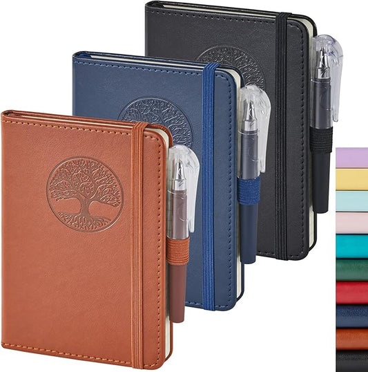 NIRMIRO (3 Pack) Small Journal Pocket Notebook with Pen, A6 (3.7" x 5.7"), for Men Women Work, Writing, Travel, Business