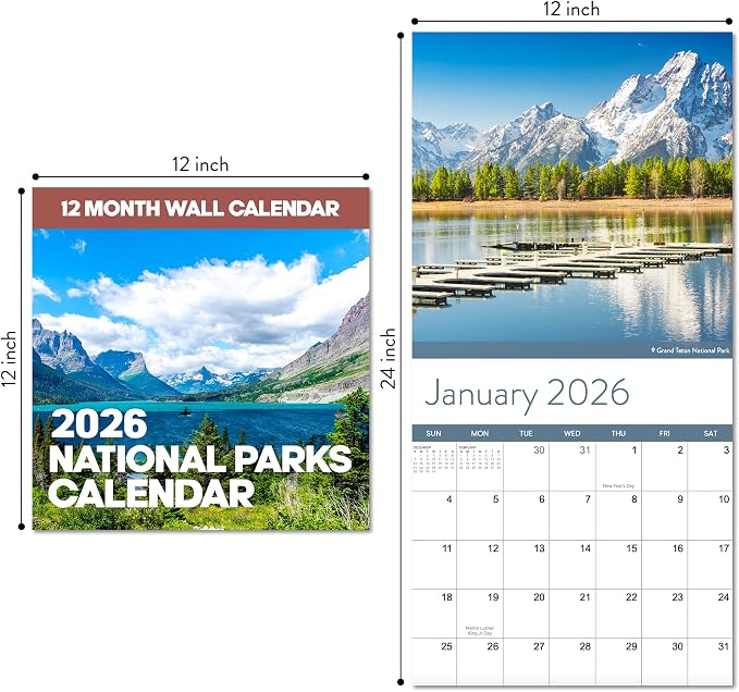 2026 National Parks Wall Calendar | Beautiful Outdoor Nature Landscapes Calendar of US State Parks Scenery for 2026, Great Calendar Stocking Stuffer Gift for Men or Women