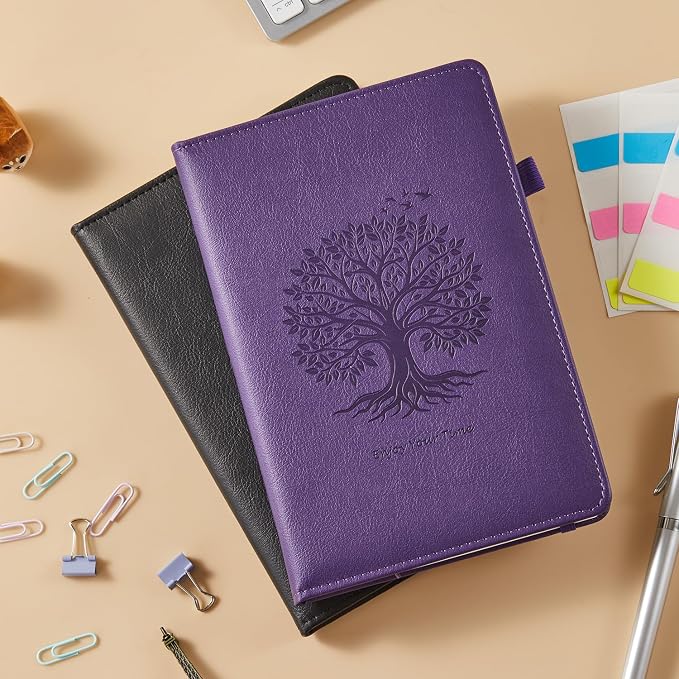 2 Pack Journal Notebook for Women Men, 160 Pages per Pack, A5 (5.7'' x 8.4") Hardcover Journaling Notebook College Ruled for Writing Work, 100GSM Paper, Black & Dark Purple, School Office Supplies