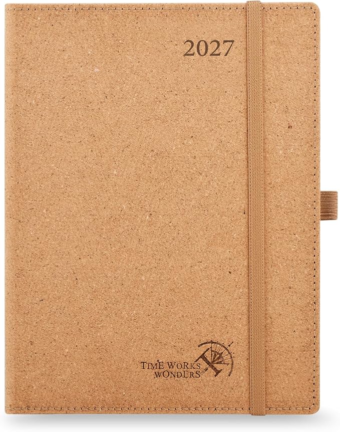 POPRUN 2027 Planner Weekly and Monthly, 6.5" x 8.75" Recycled Paper Calendar, Jan 2027- Dec 2027 Agenda, Daily Appointment Book with Hourly Time Slots, Monthly Tabs, Hardcover, 100 GSM - Desert Brown