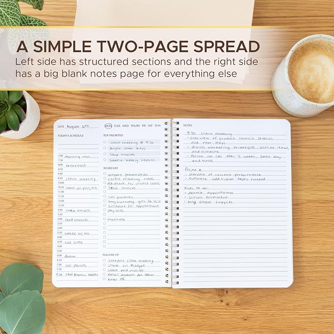 Simple Daily Planner Undated & To Do List Notebook: With Hourly Schedule - 6.5x9.25" Blush Pink - Aesthetic Spiral Note book for Work and Life Tasks - Day & Hour Agenda, Organizer Notepad Journal