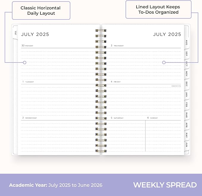 Blue Sky 2025-2026 Weekly & Monthly Academic Planner, 5"x8", Color Smoke | July 2025 - June 2026, Flexible Cover, Wirebound, Laminated Tabs, Storage Pocket, Sticker Sheet, Ashley G