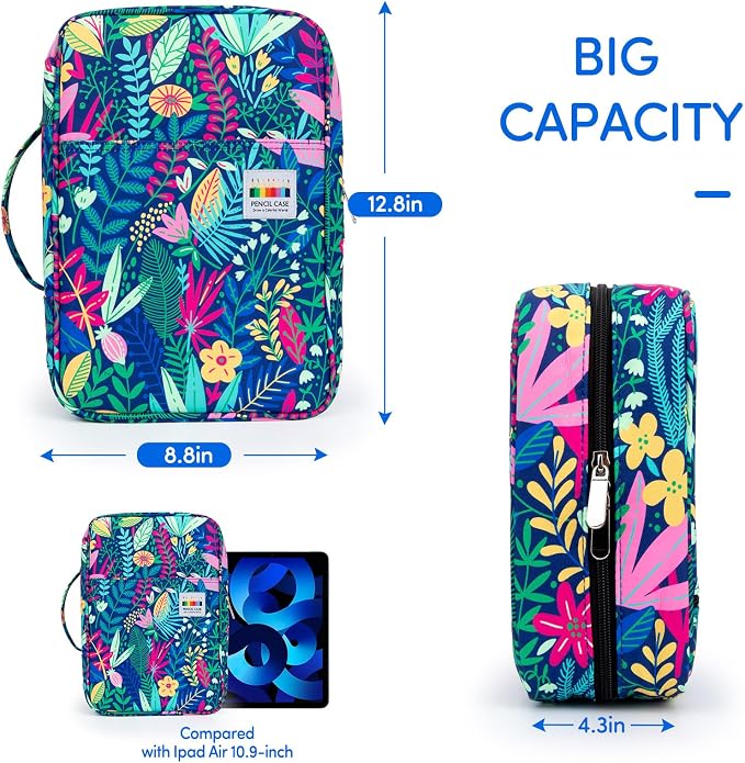 YOUSHARES 300 Slots Color Pencil Case - Pen Case Organizer with Handy Wrap & Zipper, Multilayer Holder for Prismacolor Colored Pencils & Gel Pen (Rainforest)