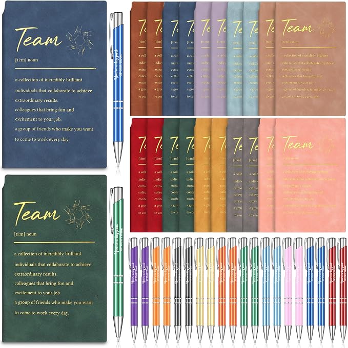 Colarr 40 Pcs Appreciation Gifts Bulk Inspirational PU Leather Notebook Journal & Pen Set Thank You Gifts for Staff, Employees, Coworkers, Nurses(Vivid Colors,Team Sign)