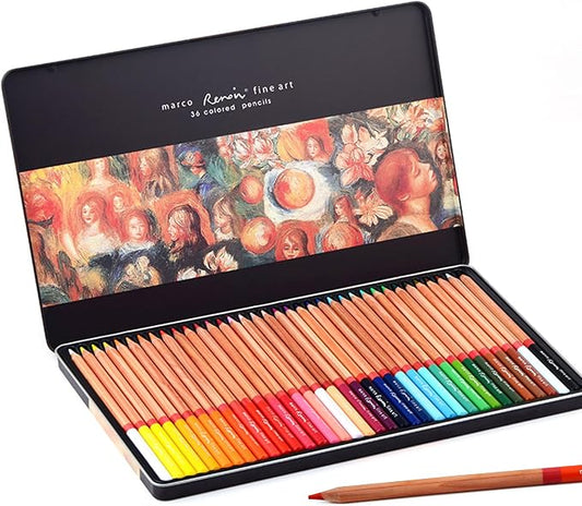 Oil-based Colored Pencils Set for Adult Professional Coloring 3.7mm Thick Core Unbreakable Great Color Rendering Iron Box Packed For Artists & Art Lovers (Renoir 3100 Series-36 Colors)