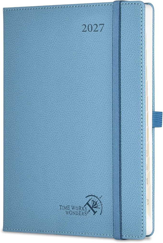 POPRUN 2027 Planner (Medium 6.75"x 8.75"), Weekly and Monthly Planner | Daily Calendar Book Jan.2027 - Dec.2027, Appointment Book with Monthly Tabs, Leather Hardcover, Inner Pocket - Aquamarine