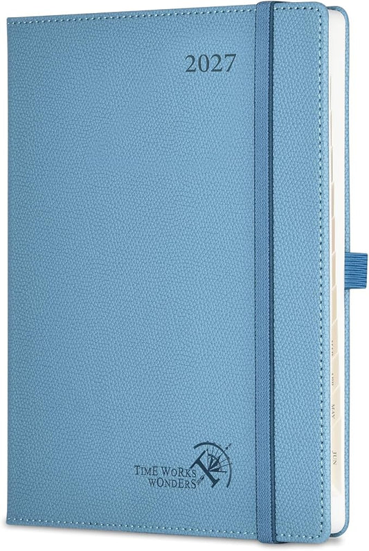 POPRUN 2027 Planner (Medium 6.75"x 8.75"), Weekly and Monthly Planner | Daily Calendar Book Jan.2027 - Dec.2027, Appointment Book with Monthly Tabs, Leather Hardcover, Inner Pocket - Aquamarine