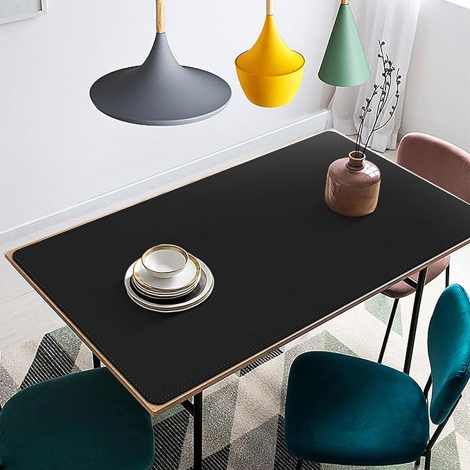 Vyaaa 59" x 28" Extra Large Desk Mat, Black | Large Mouse Pad, Non-Slip PU Leather Blotter, Waterproof Writing Surface for Office and Home﻿