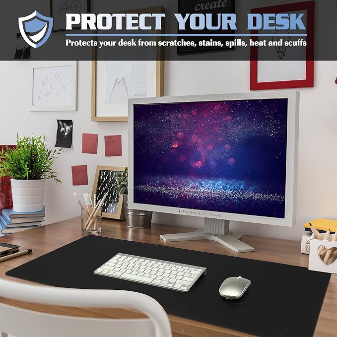 K KNODEL Large Desk Protector Mat, Leather Desk Pad (35.4"x17", Black) | Non-Slip Desk Mat, Desk Pads and Blotters, Desktop Mat, Desk Protector and Cover, Office Computer, Laptop and Keyboard Mat
