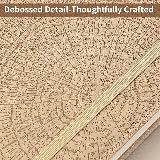 Graph Grid Paper Notebook,256 Pages,A5 Size (5.7'' x 8.3''),Vintage Tree Growth Rings Leather Hardcover Journal,100 GSM Thick Paper,for Daily,Work,School,Note Taking(Khaki)