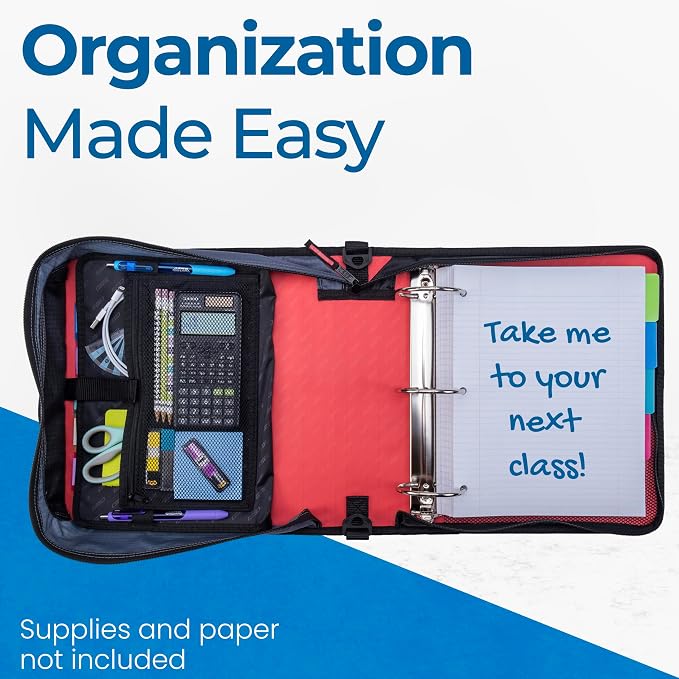 Case-it Mighty Zip Tab School Zipper Binder | 3-Inch O-Rings, 600-Sheet Capacity, 5-Subject Expanding File Folder, Multiple Pockets & Storage Organizer, Shoulder Strap | D-146 Coral