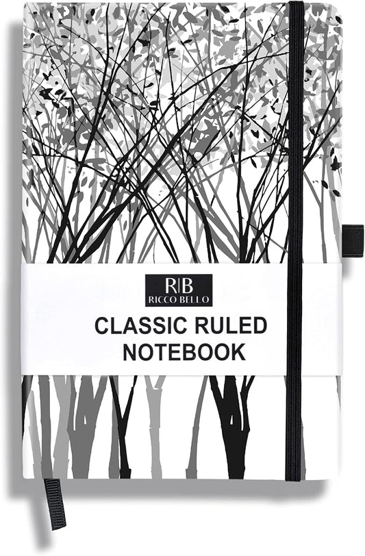 RICCO BELLO Lined Journal Notebook, Black and White Tree, Hardcover | With Pen Holder, College Ruled, 96 Sheets / 192 Pages, 5.7 x 8.4 Inches, For Work, Notes