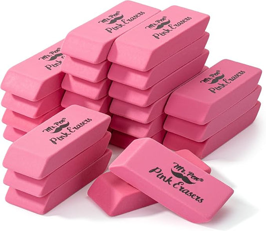 Mr. Pen- Pink Pencil Eraser Bulk, 24 Pack | Large Latex Free Block Erasers for School, Office, Art Sketching, Homework, Exams, Clean Smudge-Free Correction
