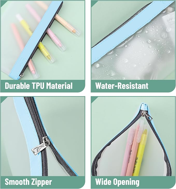Mr. Pen- Clear Pencil Pouch, 8.50"x4.25", 3 Pack, Durable TPU Material | Medium Water-Resistant Pencil Bags with Smooth Zipper, Multipurpose Clear Pouch for Stationery, School, Office