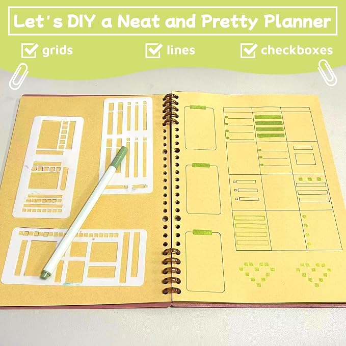 Flexible Record Template Set, 9 Pcs Reusable Planner Stencils Drafting Tools for Journal Planner, Calendar Making, Drawing Lines, Layout Tools for DIY Planning