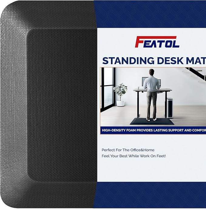 FEATOL Anti Fatigue Mat for Standing, 9/10 Extra Thick Ergonomic Standing Desk Mat, Comfort Memory Foam Standing Mat at Home,Office All Day (20" x 59", Black, 1PC)