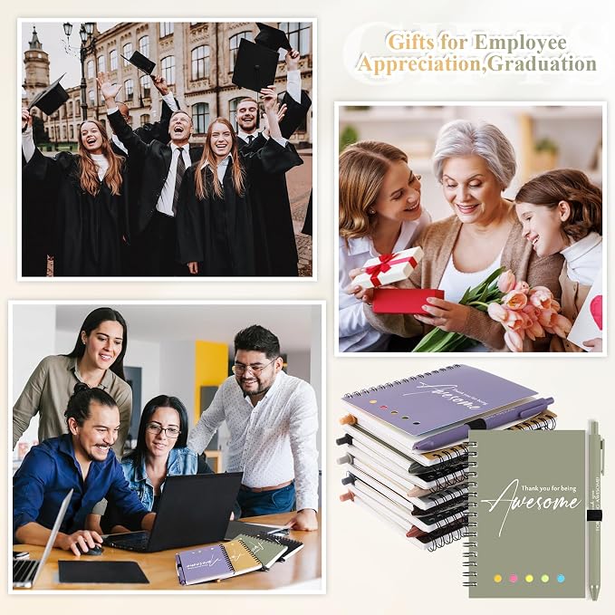 Chuangdi 20 Sets Back to School Teacher Gifts Bulk Inspirational Spiral Notebook with Sticky Note Motivational Pen Appreciation Gifts for Employee Team Staff Coworker (Classic,Neutral)