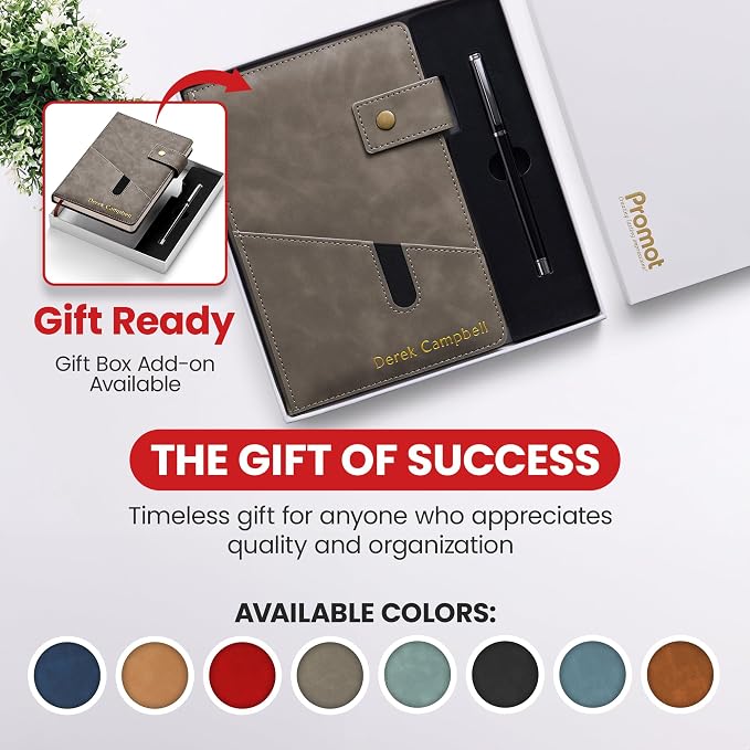 Promot Personalized Notebook - A5 Lined Leather PU Journal Notebook (Gray) | Premium Leather-Look Cover, Smooth Lined Writing Pages, Durable Everyday Design, Elegant Professional Appearance