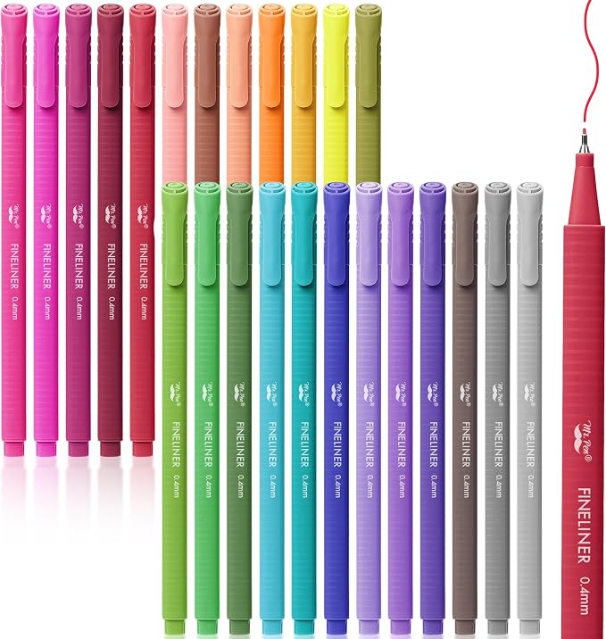 Mr. Pen- Colored Fineliner Pens, 24 Pack, 0.4mm Tip | Ergonomic Triangular Barrels, Smooth Writing Pens for Journaling, Note-Taking, Coloring, Sketching, Planning & Art Projects