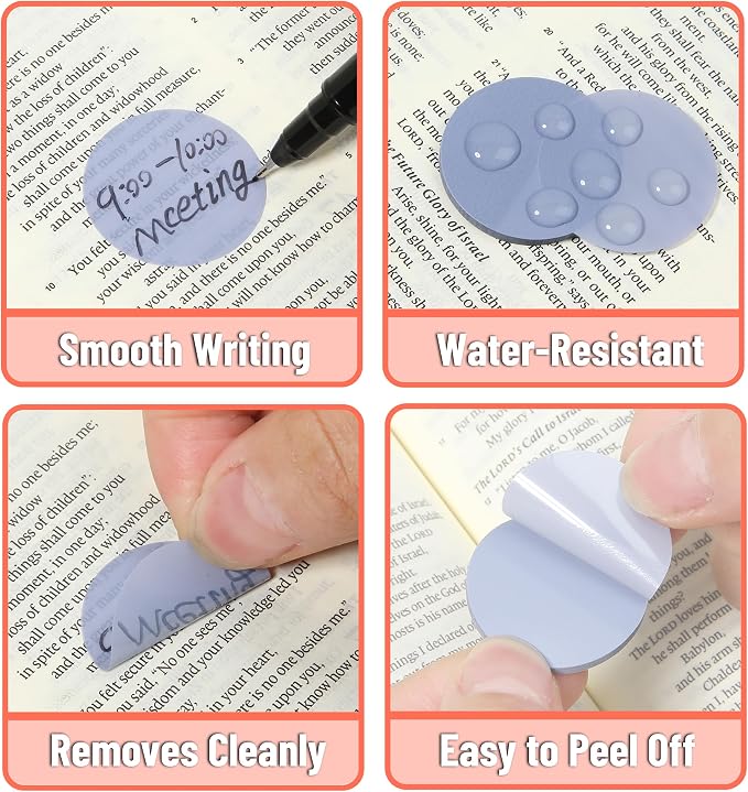 Mr. Pen- Round Transparent Sticky Notes, 1.1” Diameter, 28 Pads | 1120 Sheets, Colorful, Water-Resistant See-Through Sticky Notes Bulk & Fineliner, Smooth Writing