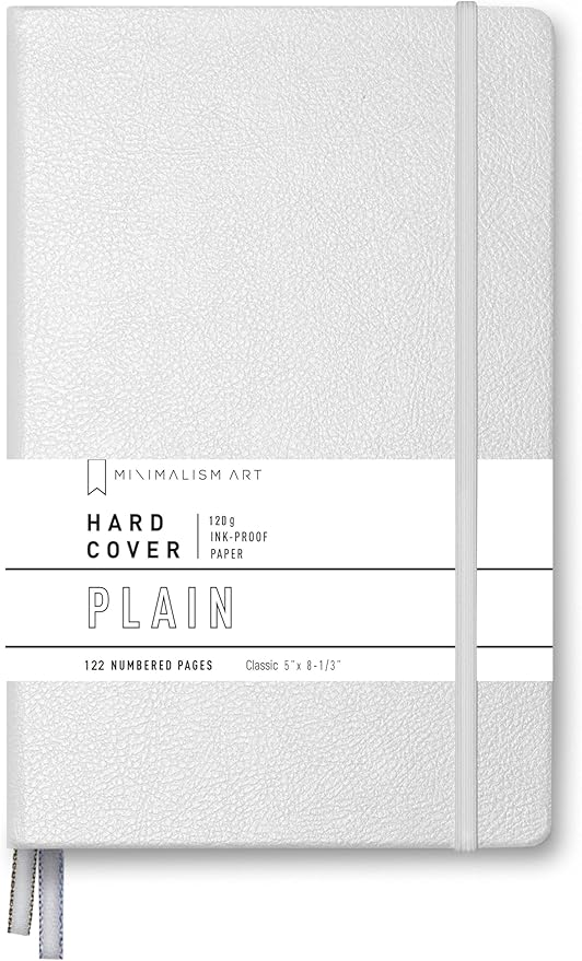 Minimalism Art, Premium Hard Cover Notebook Journal, Classic 5" x 8.3", 122 Numbered Pages, Gusseted Pocket, Ribbon Bookmark, Extra Thick Ink-Proof Paper 120gsm, San Francisco (Plain, White)