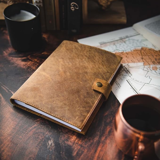 Modest Goods Refillable Leather Journal | Premium Lined A5 Notebook Cover | 200 Ruled Writing Pages | Card Holder Slot | Leather Bound Journals for Men & Women, Best Gift Travel Diary, Cool Planner