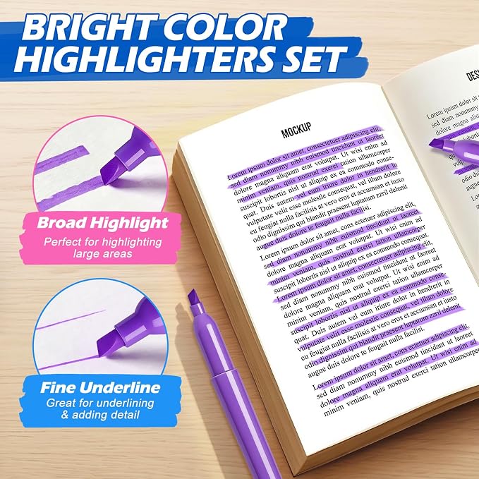 Duchong Highlighters, 30 Packs Purple Highlighter Bulk, Chisel Tip Dry-Quickly No Bleed Highlighter Markers for Adults Kids, Office Classroom Must Have, School Supplies for Teachers