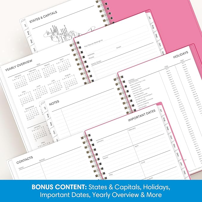 Blue Sky 2026-2027 Weekly & Monthly Academic Planner, 5"x8", Roosevelt Pink | July 2026 - June 2027, Flexible Cover, Wirebound, Laminated Tabs, Academic Year