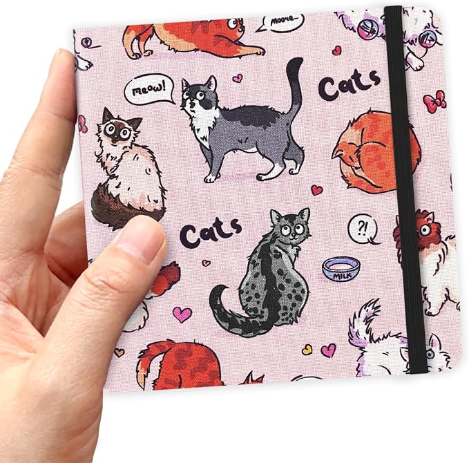 qianshan 4.8" x 4.8" Hardcover Sketchbook,Small Mixed Media Sketch Pad,96 Sheets 80gsm Acid-Free Artist Travel Journal Pocket Blank Notepad for Adults Drawing Painting,Art Supplies.Pink Cute Cat