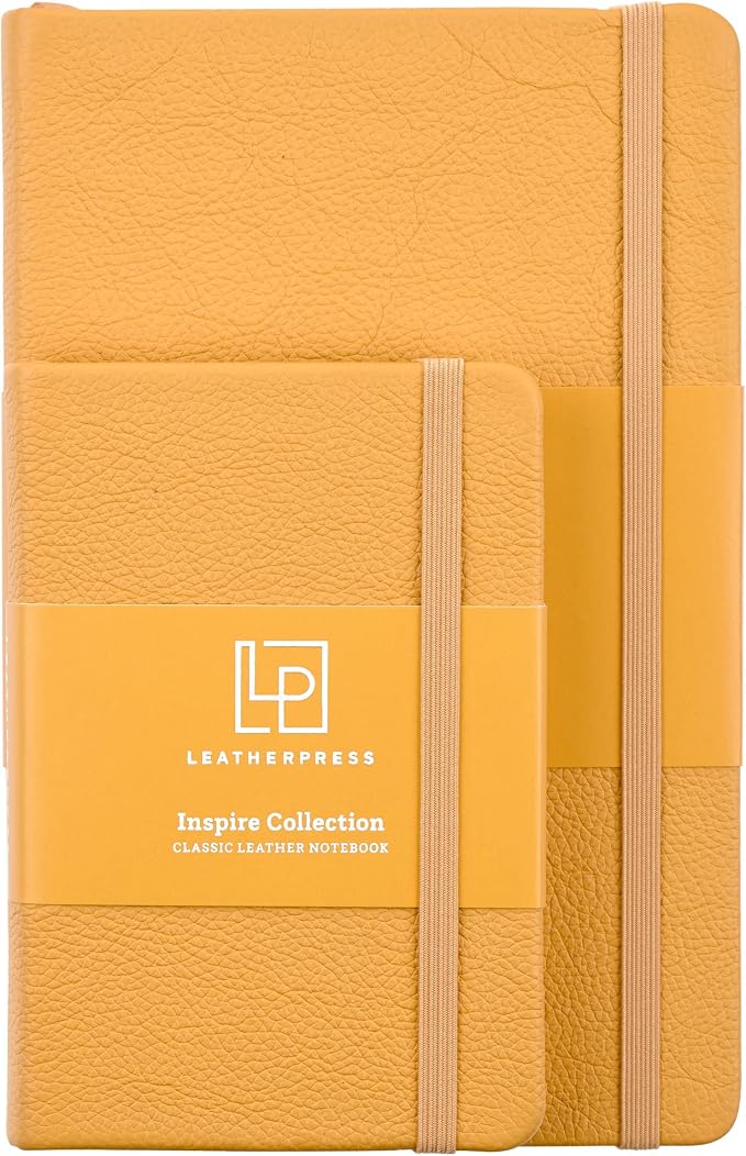 Leather Pocket Notebook, Writing Journal, Full-Grain Leather, Narrow Ruled Paper, Notebooks for Work & School, Butter Yellow (5.7" x 3.8”)