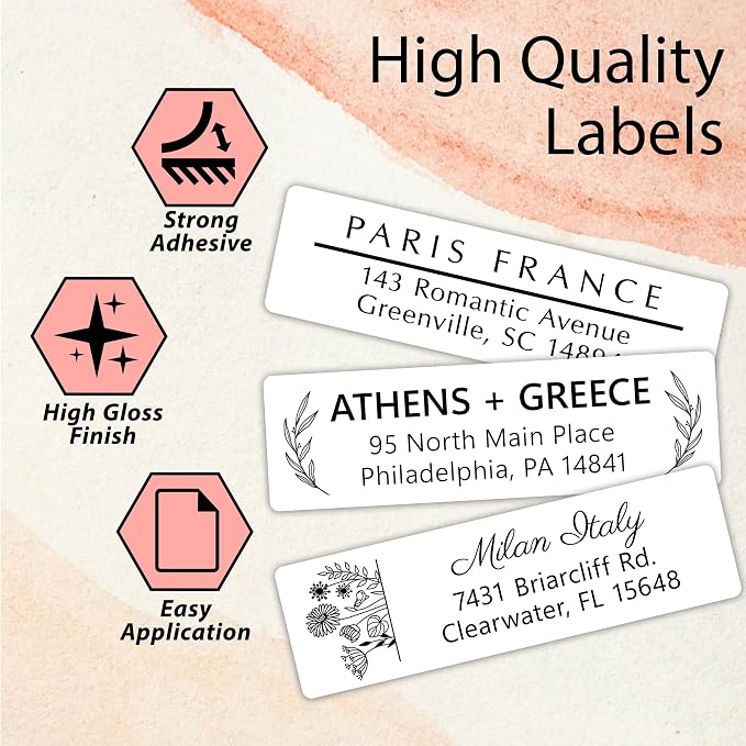 Personalized Return Address Labels - Custom Address Labels & Address Stickers for Envelopes - High Gloss Self-Adhesive Mailing Labels on Sheets (50-1000)