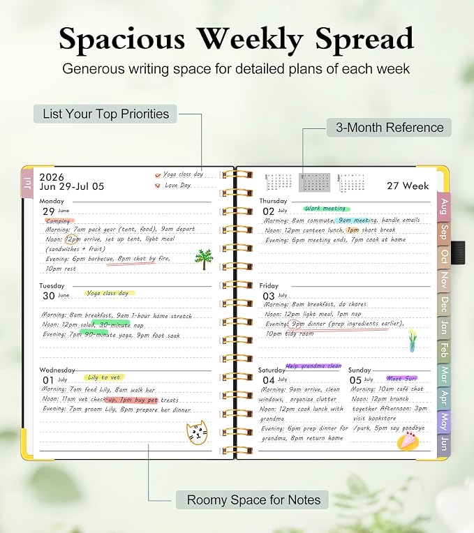 Academic Planner 2026-2027, Hardcover Weekly and Monthly Calendar Planner from July 2026 - June 2027, Daily Agenda Planners with Tabs, College School Organizer for Student Teacher, A4 (8.5" x 11"), Black