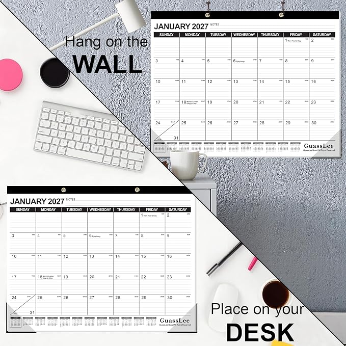 GuassLee Large Desk Calendar 2026, 3 Packs, 19 Months from Jun. 2026 to Dec. 2027, 22" x 17" Desk/Wall Calendar Hanging Planner with Julian Date, Notes, Corner Protectors for School Home Office