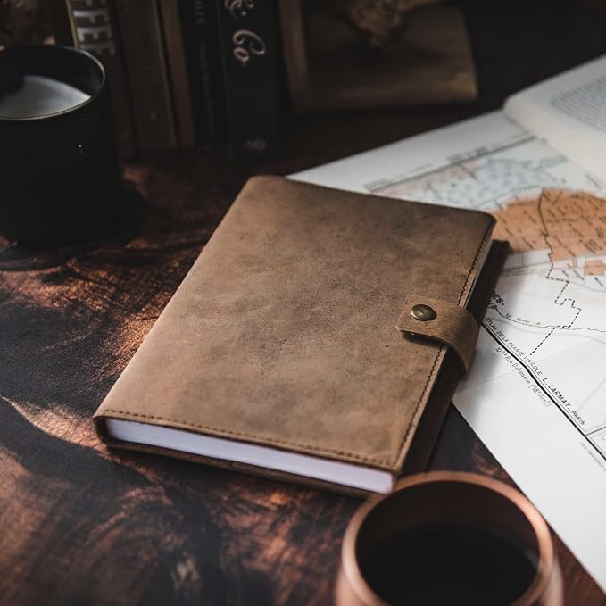 Modest Goods Refillable Leather Journal | Premium Lined A5 Notebook Cover | 200 Ruled Writing Pages | Card Holder Slot | Leather Bound Journals for Men & Women, Best Gift Travel Diary, Cool Planner