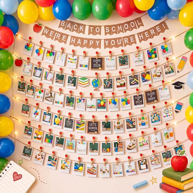 Mifoci 50 Pack Back to School Wooden Photo Clips with Twine, Apple Shaped Clothespins for Classroom Decor, Student Work Display, Teacher Appreciation Gifts, Bulletin Board and Party Decorations
