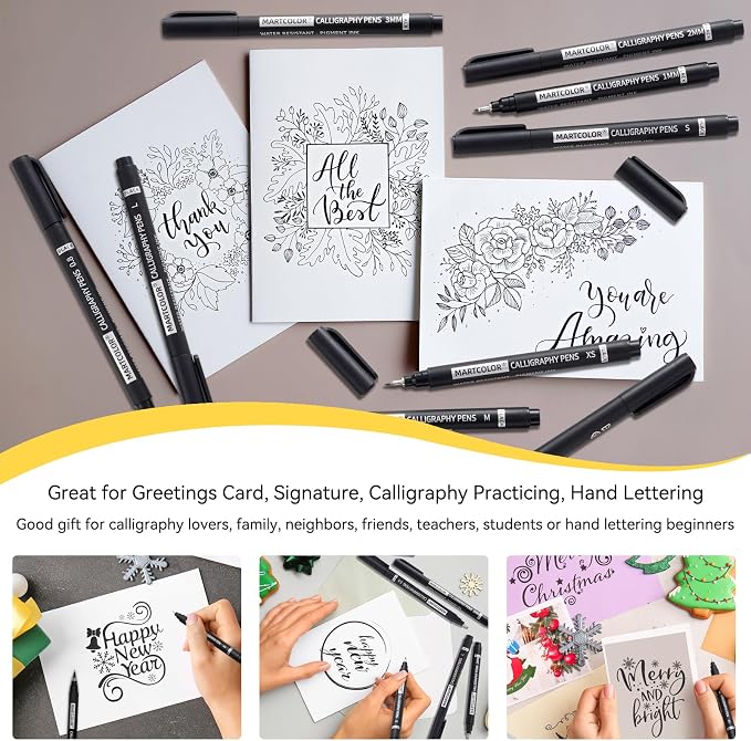 MARTCOLOR 10 Size Calligraphy Pens for Writing, Brush Pen Calligraphy Set | Calligraphy Pens for Beginners, Calligraphy Brush Pens, Hand Lettering Pen for Art Drawing, Sketching, Scrapbooking