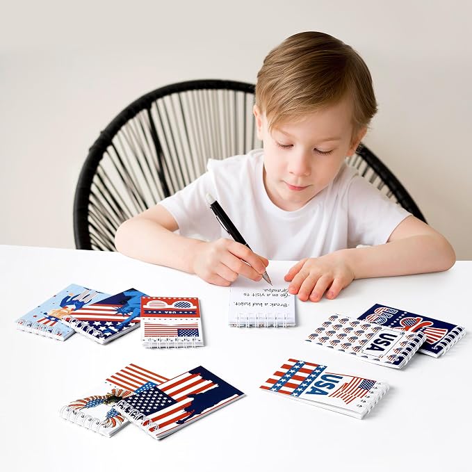 24Pcs Patriotic Mini Notepads, Red White Blue 4th of July Spiral Notebooks Bulk, USA American Pocket Memo Pads for Labor Day Veterans Day 250th anniversary Party Favors Gifts Office School Supplies