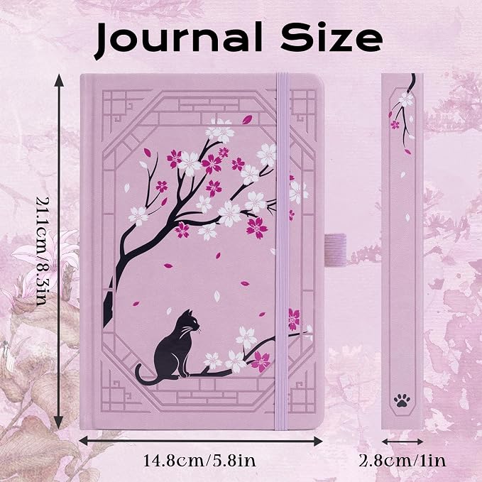 TIEFOSSI A5 Dotted Journal, Cute Cat Journal for Women Girls, Dot Notebook with Pretty Sakura Pattern, Aesthetic Diary for Writing Journaling Drawing, Golden Edges