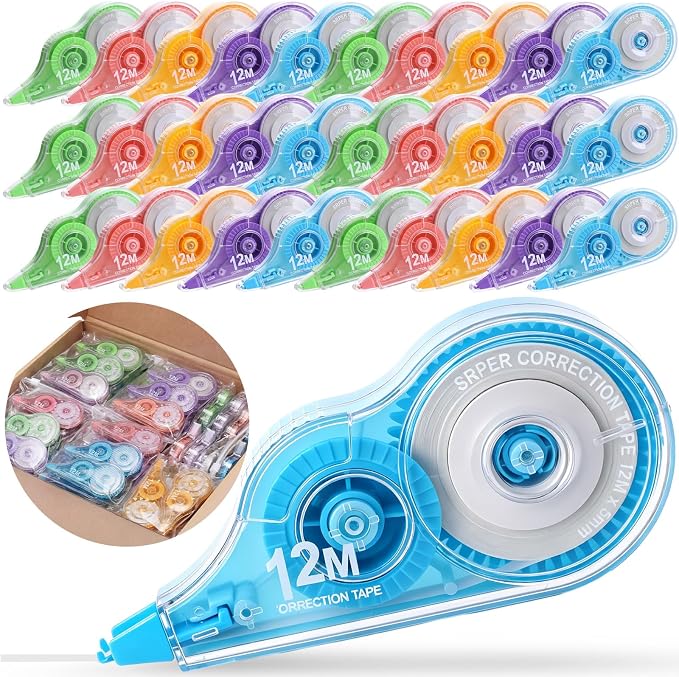 AmazingSpark 100 Pcs Correction Tape Bulk 39.4 ft White Wrong out Tear-resistant Instant Corrections Easy to Use Applicator for School, Office, Note Taking, Journal, Tape Width 0.2in(5 Macaron Colors)