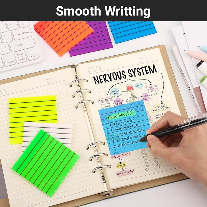 EUSOAR Translucent Sticky Notes, 300 Sheets 3x3 Inch PET Lined Sticky Notes Tabs for Folders Neon 6 Colors, Translucent Bible Page Flags Stickers Note Pads for Book Annotation Making to-do Lists