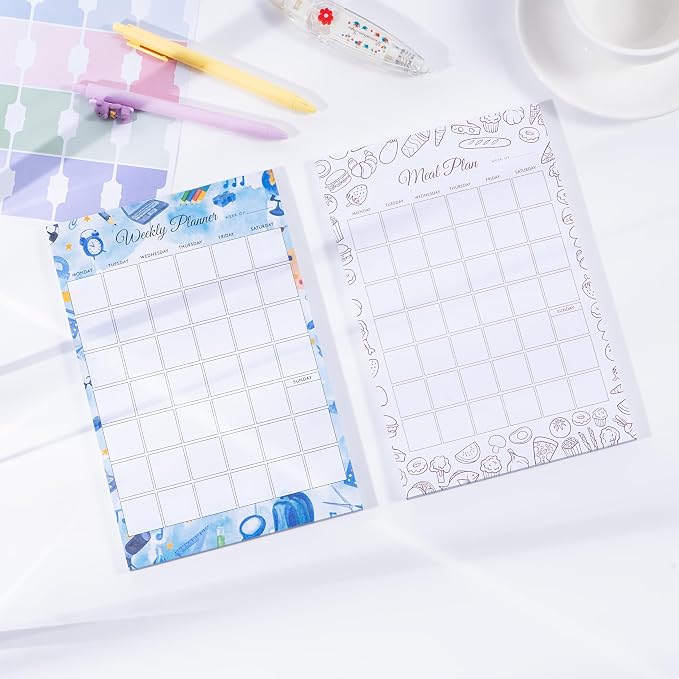 Magnetic Weekly Planner & Meal Planner Notepad Set, 6" x 9" Undated Planning Notepad for Refrigerator, Weekly Schedule Organizer and Meal Planning Pad, Tear-Off Desk Planner for Home, School & Office