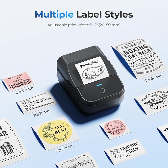 PM240 Label Maker Machine with 3 Tapes, Label Printer Black, Set 2 | 2'' Bluetooth Thermal Sticker Label Maker for Small Business, Home, School, Office Safety Label Maker with Multiple Templates