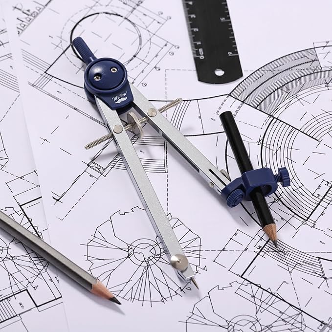 Mr. Pen- Metal Geometry Compass, Center-Wheel Design | Precision Drafting Compass with Pencil for School & Technical Drawing, Draws Circles up to 11 Inches Diameter