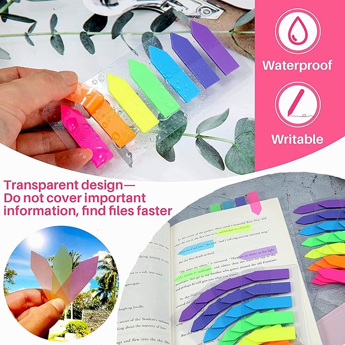 Sticky Notes Flags 1120 Pcs, 7 Color Index Tabs Index Flag Bright Colors Page Index Stickers Translucent Page Makers for Page Bookmarks (Arrows)