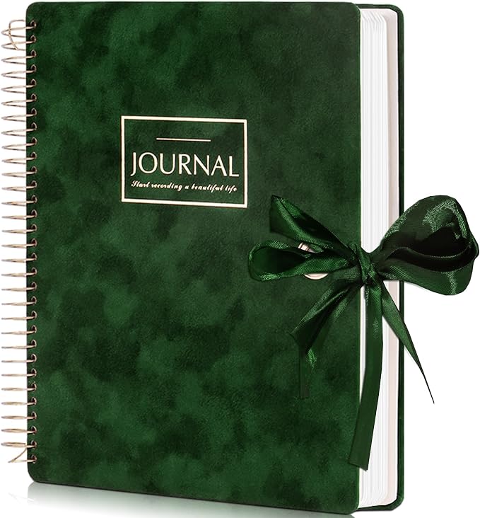 Flying Eagle Spiral Notebook, Velvet Hardcover, 8.5 x 11 in, Green | 300 Lined pages, Vintage Journal for Women & Men, Comes with Premium Gift Box for Writing