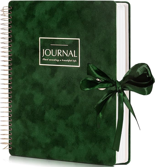 Flying Eagle Spiral Notebook, Velvet Hardcover, 8.5 x 11 in, Green | 300 Lined pages, Vintage Journal for Women & Men, Comes with Premium Gift Box for Writing