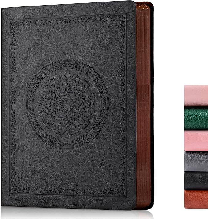 Fetinar 300 Pages Leather Blank Journal Notebook,Softcover Leather Blank Journal Notebook for Women Men,300 Pages Notebook for Work,Office,School Note Taking,5.7'' X 8.3'',black